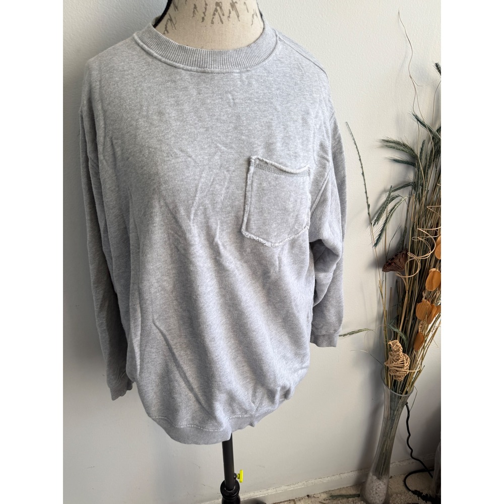 Aerie Womens Medium Gray Crewneck Sweatshirt Oversized Pocket Pullover Fleece - Picture 2 of 5
